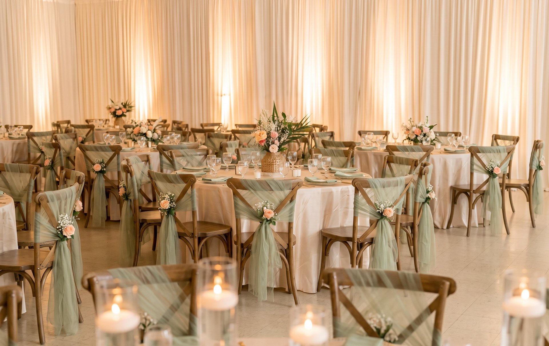 Elegant sage and gold wedding reception